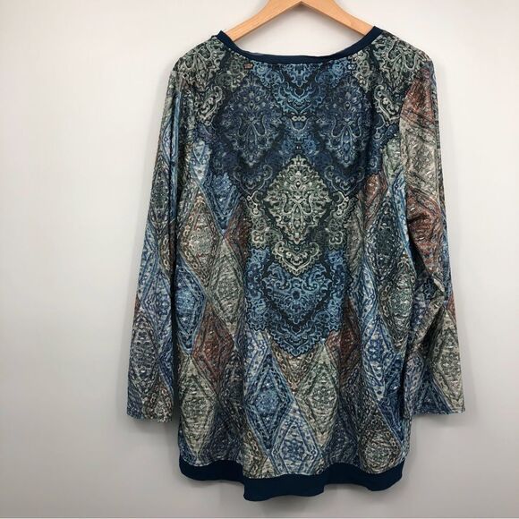 Gloria Vanderbilt Wilhemina Blouse Blue Green Popover Size 1X NWT Artsy Abstract - Picture 7 of 9